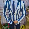 Sacou de bărbați alb in dungi bleumarin, croiala Slim-Fit - SC609