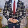 Sacou de bărbați bleumarin in carouri, croiala Slim-Fit - SC613
