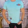 Tricou de bărbați, Slim Fit, Turcoaz cu imprimeu - TR1039