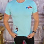 T-shirt pour homme, coupe slim, turquoise à imprimé - TR1039