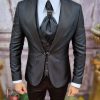 Costum Negru de ceremonie, Slim Fit, Sacou, Vesta, Pantalon si Cravata - C3671
