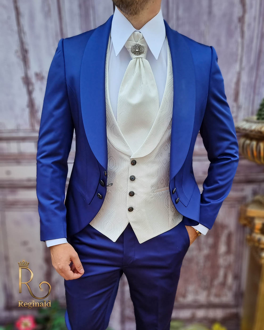 Costum ceremonie , Sacou-Vesta-Pantalon-Cravata - C3684 - imagine 2