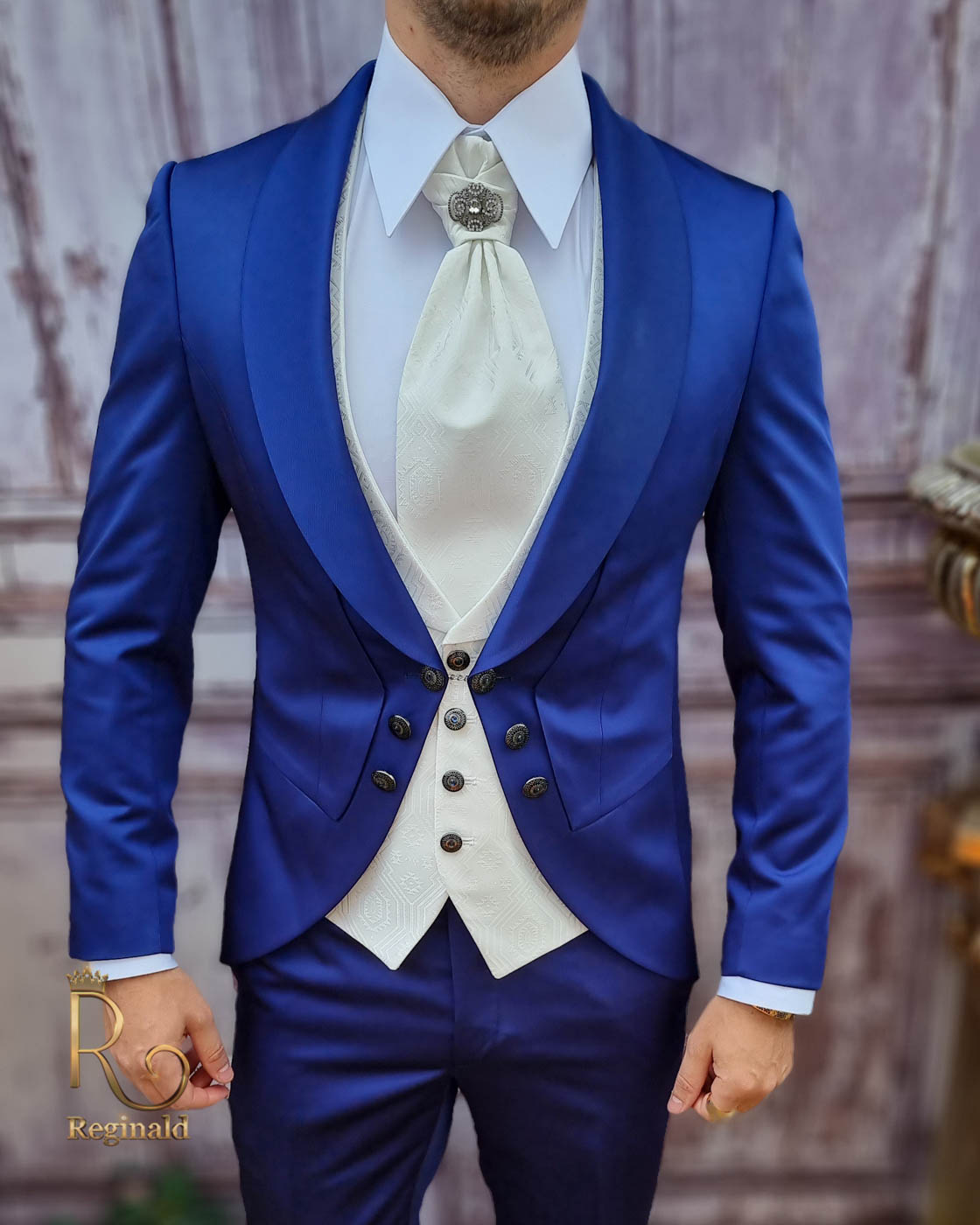 Costum ceremonie , Sacou-Vesta-Pantalon-Cravata - C3684 - imagine 3