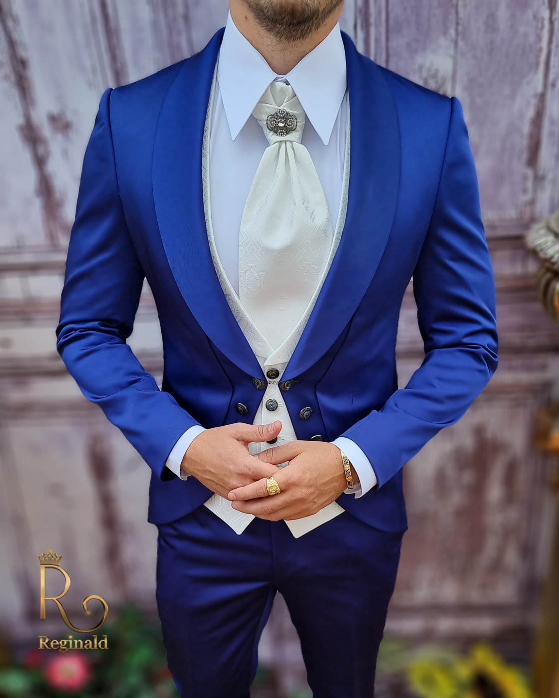 Costum ceremonie , Sacou-Vesta-Pantalon-Cravata - C3684 - imagine 4