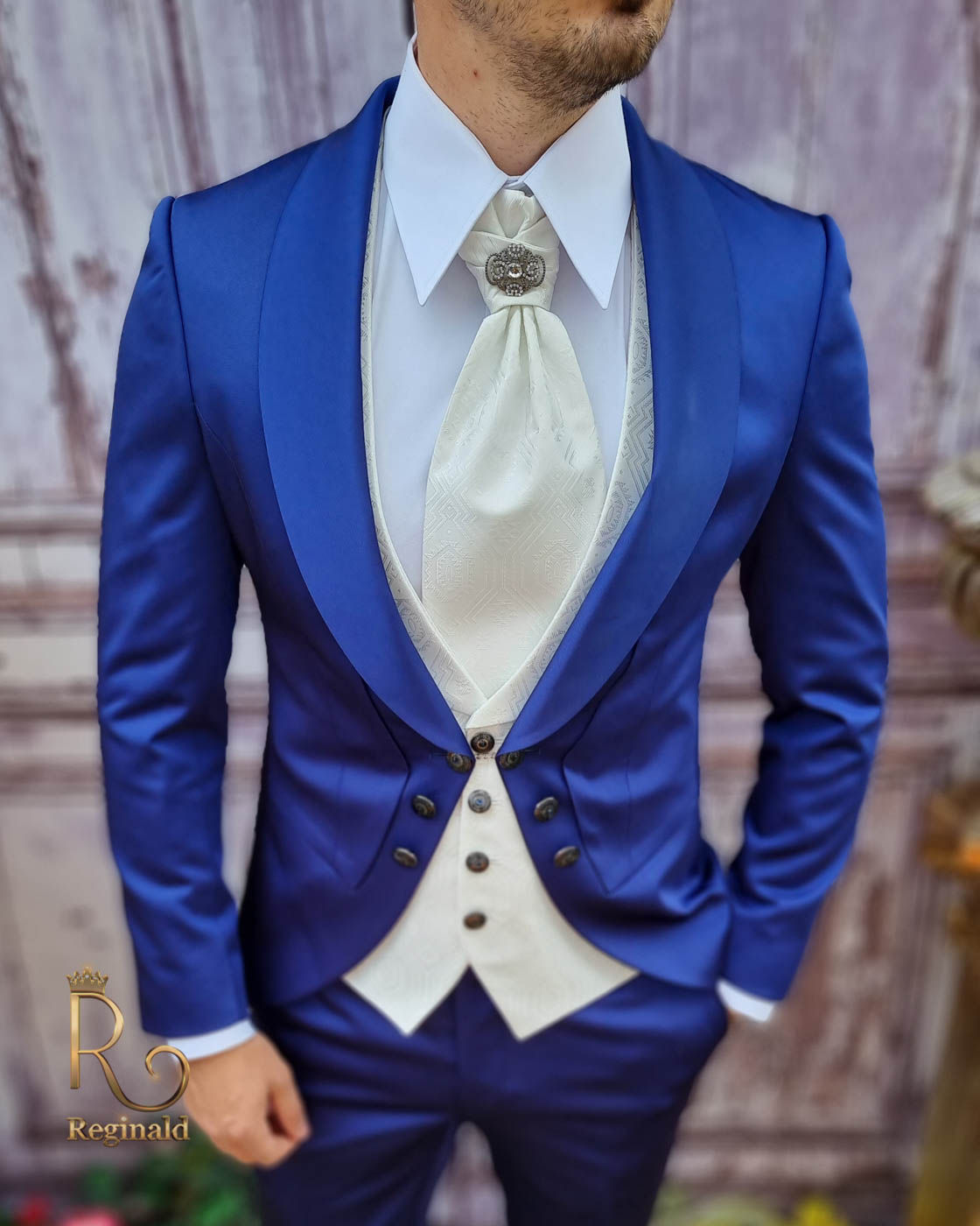 Costum ceremonie , Sacou-Vesta-Pantalon-Cravata - C3684 - imagine 5