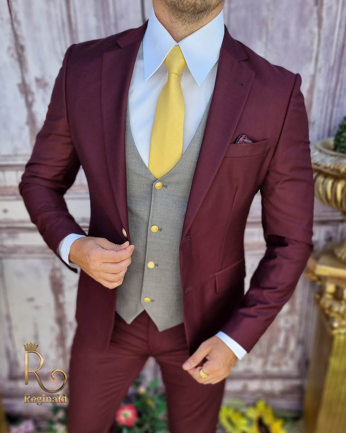 GentWith Rockford Burgundy Slim Fit Double Breasted Wool Vest - GENT WITH