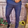 Pantaloni eleganți de bărbați, Albastru cu dungi, Slim Fit - PN694