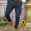 Pantaloni eleganți de bărbați, Bleumarin cu dungi, Slim Fit si Conici - PN673