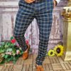 Pantaloni eleganți de bărbați, Bleumarin in carouri , Slim Fit si Conici - PN680