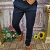 Pantaloni eleganți de bărbați, Bleumarin, Slim Fit si Conici - PN671