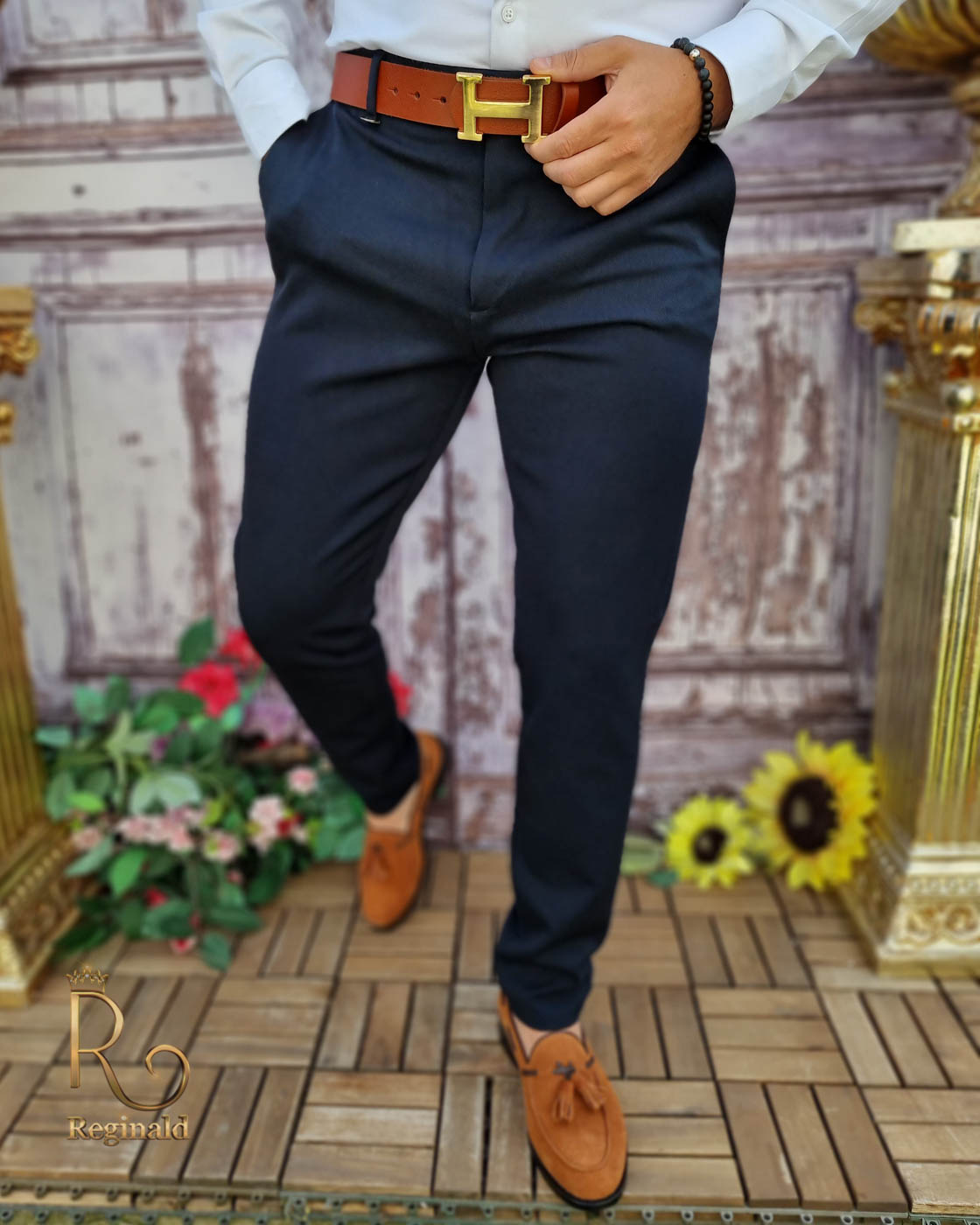 Pantaloni eleganți de bărbați, Bleumarin, Slim Fit si Conici - PN671