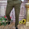 Pantaloni eleganți de bărbați, Verde cu dungi, Slim Fit si Conici - PN667