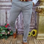 Pantaloni eleganți de bărbați, Gri in pătrățele , Slim Fit si Conici - PN676