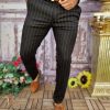 Pantaloni eleganți de bărbați, Negru cu dungi aurii, Slim Fit si Conici - PN675