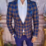 Sacou de bărbați, Slim Fit, Albastru in carouri - SC705