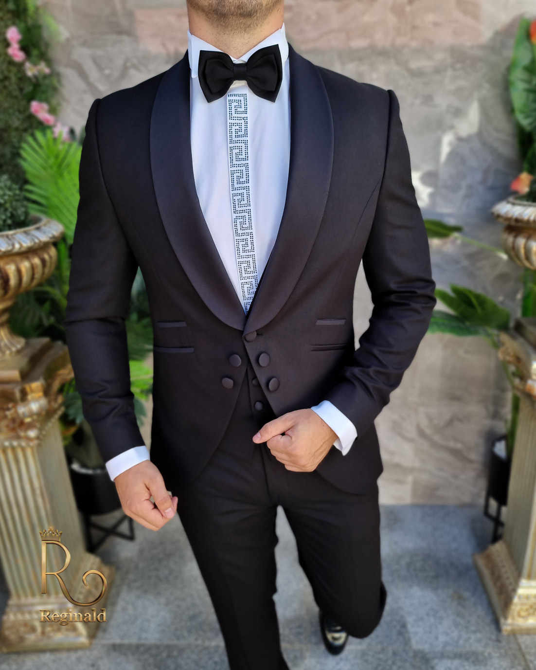 Costum de ceremonie , Sacou-Vesta-Pantalon-Papion- C3704 - imagine 6