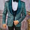 Costum de ceremonie, Slim Fit, Verde cu paiete, Sacou, Vesta, Pantalon si Papion - C3833