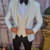 Costum de ceremonie, Slim Fit, Sacou si Vesta albe, Pantalon si Papion negre - C3703
