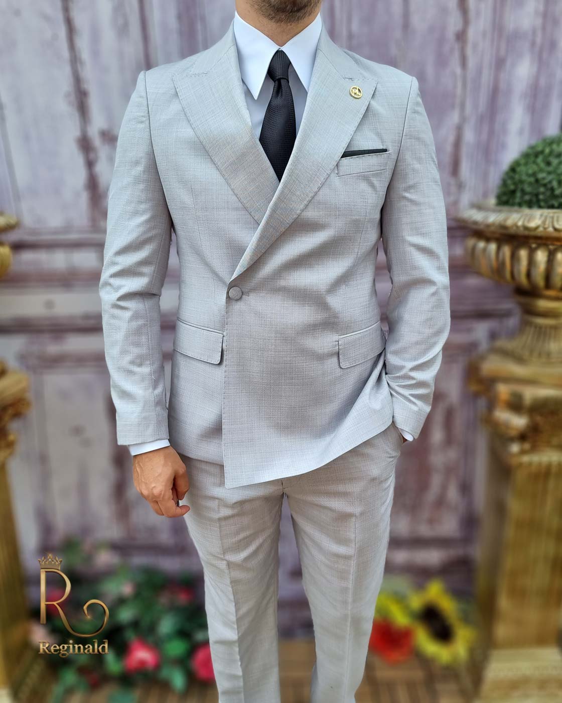 Elegant jakkesæt til mænd, grå, og bukser - C3735
