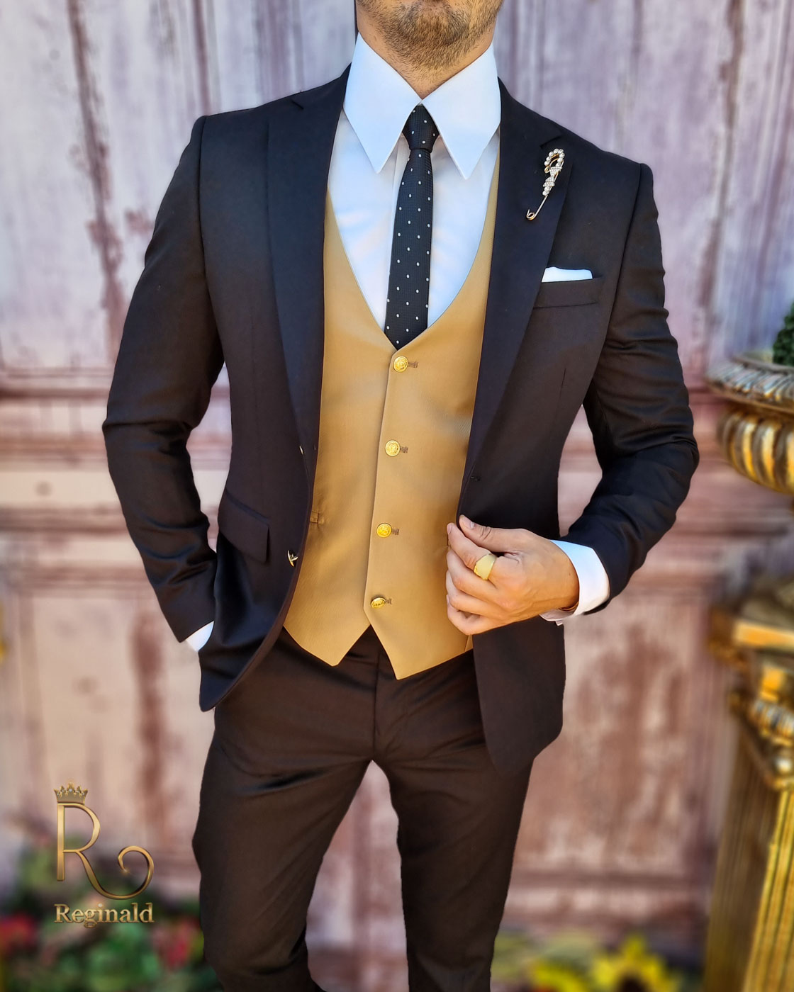 Costum elegant de bărbați, Slim Fit, Sacou, Vesta si Pantalon - C3718 - imagine 2