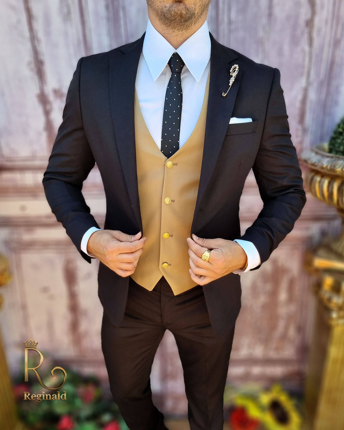 Costum elegant de bărbați, Slim Fit, Sacou, Vesta si Pantalon - C3718