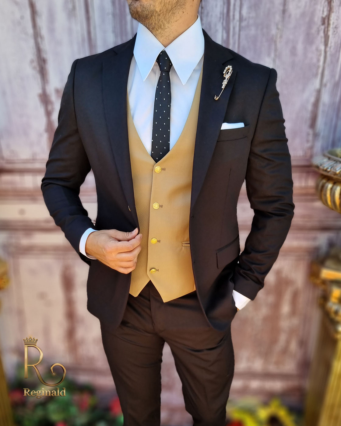 Costum elegant de bărbați, Slim Fit, Sacou, Vesta si Pantalon - C3718 - imagine 3