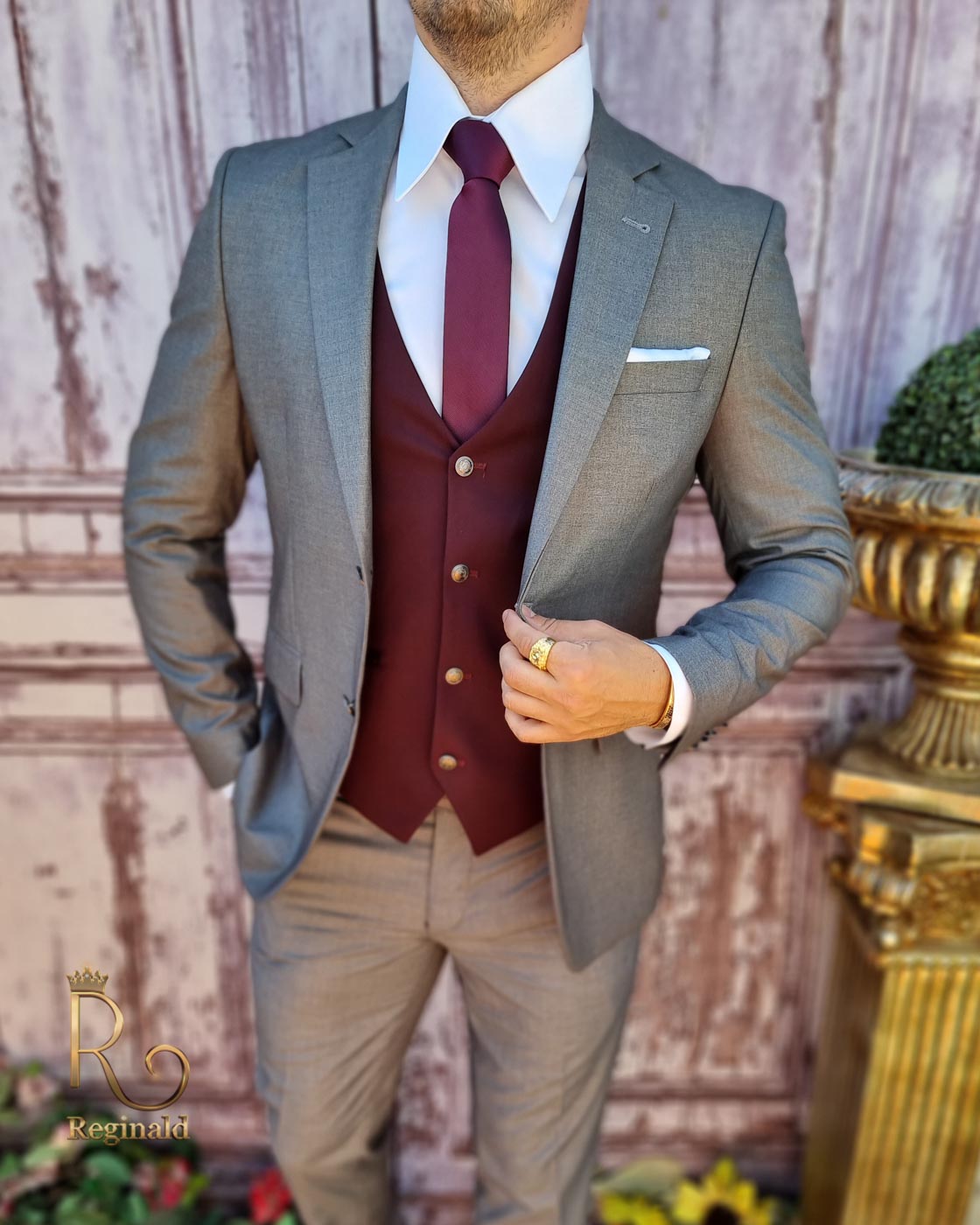 Costum elegant de bărbați, Slim Fit, Sacou, Vesta si Pantalon - C3717 - imagine 2