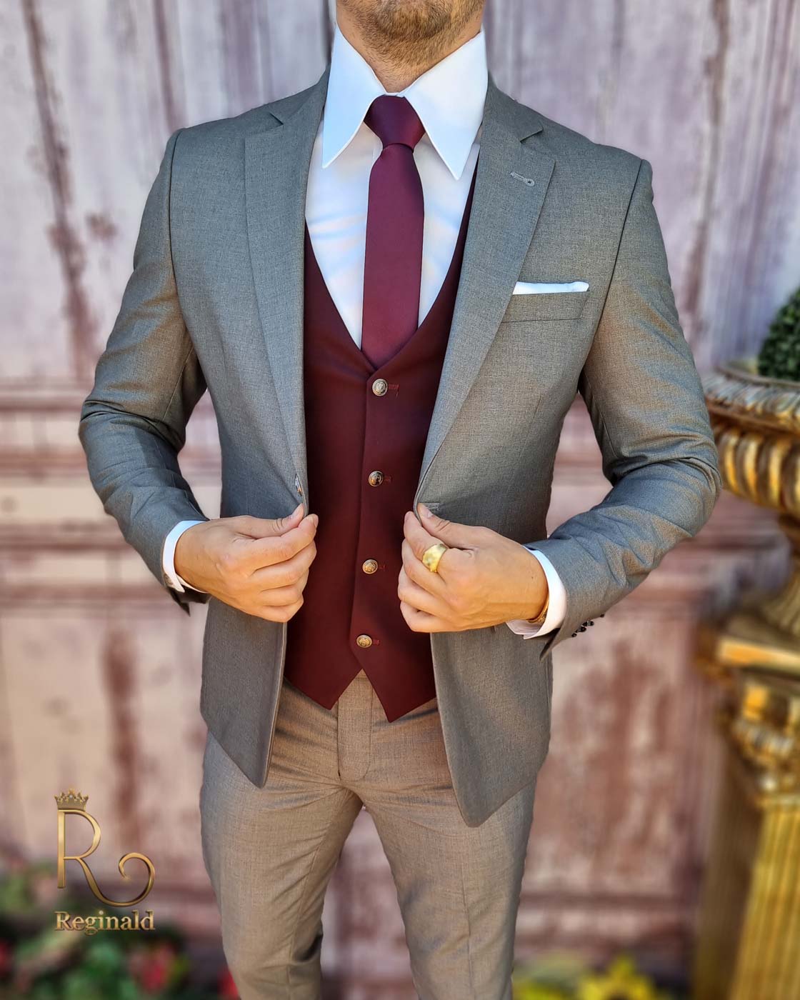 Costum elegant de bărbați, Slim Fit, Sacou, Vesta si Pantalon - C3717