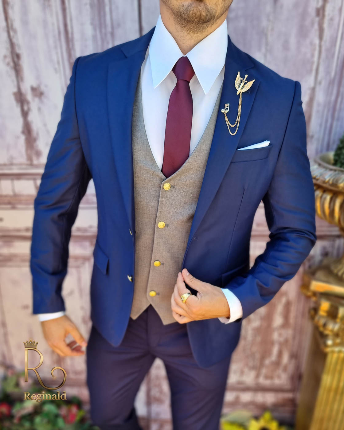 Costum elegant de bărbați, Slim Fit, Sacou, Vesta si Pantalon - C3716