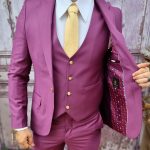 Men's two-piece suit, waistcoat with gold buttons and lilac trousers - CU232