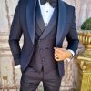 Costum Bleumarin de ceremonie, Slim Fit, Sacou, Vesta, Pantalon si Papion - C3820