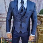 Costum de ceremonie bleumarin, cu tunica ,Sacou, Vesta, Pantalon si Cravata  - C3809
