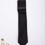 Corbata de hombre con pañuelo, negra, estampada - CV710