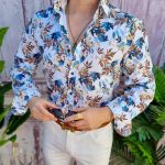 Reginald men's shirt, Slim Fit, White with prints - CM500