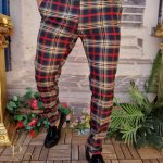 Pantaloni eleganti da uomo, blu navy a quadri, slim fit e affusolati - PN718