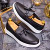 Mocasini casual de bărbați, Negri, cu talpa înaltă albă – AD408