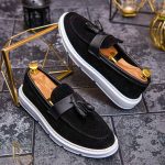 Mocasini casual de bărbați, Piele întoarsă cu talpa înaltă albă  – AD404