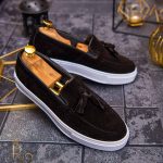 Mocasini casual de bărbați, Piele întoarsă , cu talpa înaltă albă – AD413