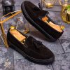 Mocasini casual de bărbați, Piele întoarsă cu talpa înaltă neagra – AD406