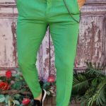 Men's mint green trousers, Casual Slim Fit, Tapered with chain – PN713