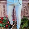 Pantaloni Bleu azuriu de bărbați, Casual Slim Fit, Conici cu lanț – PN711