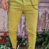 Pantaloni verde de bărbați, Casual Slim Fit, Conici cu lanț – PN710