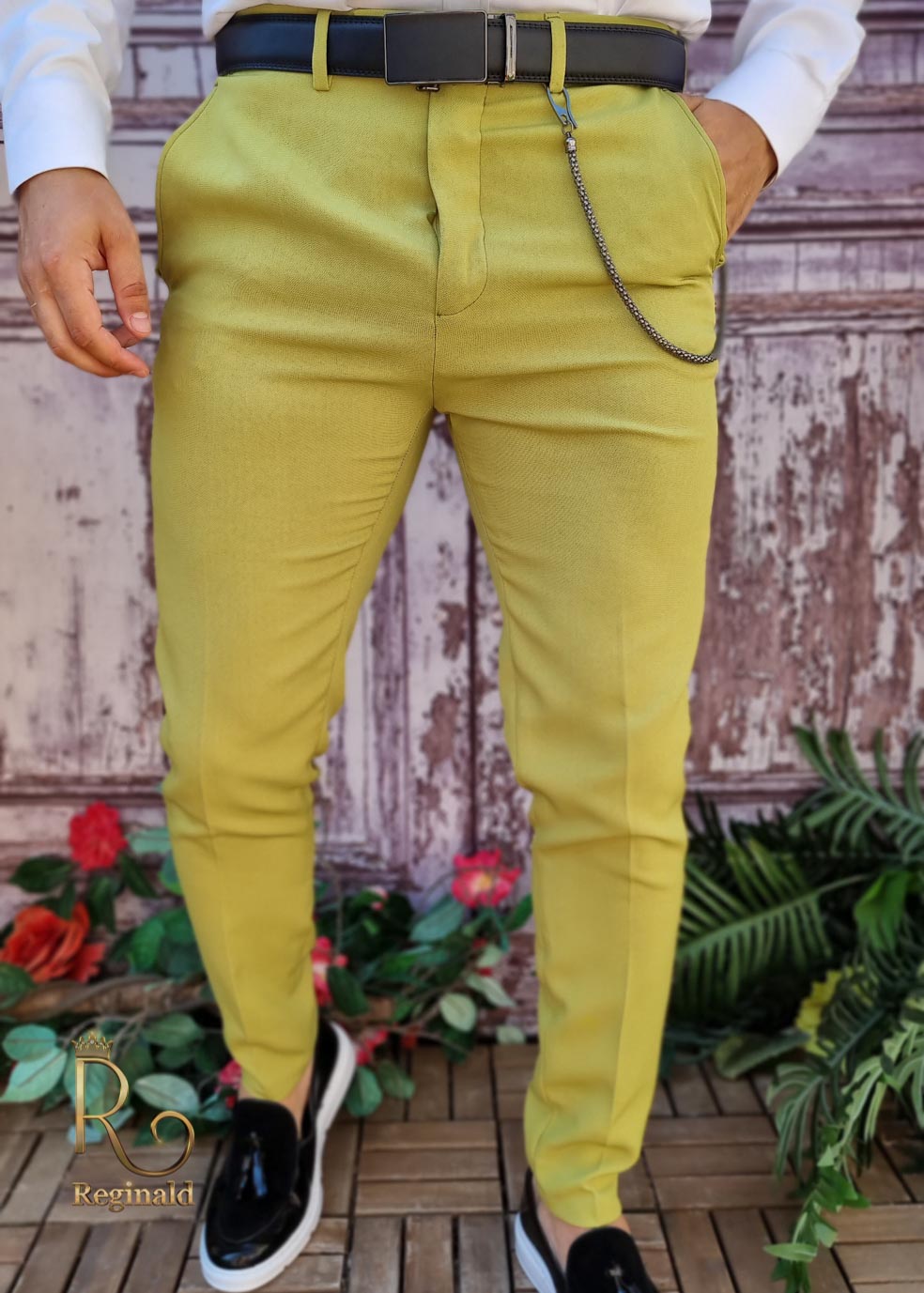 Pantaloni Galben neon de bărbați, Casual Slim Fit, Conici cu lanț – PN710