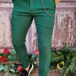 Pantaloni Verde imperial de bărbați, Casual Slim Fit, Conici cu lanț – PN709