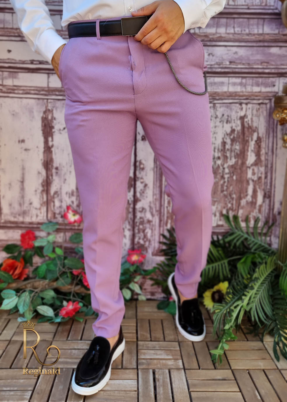 Pantaloni Lila de bărbați, Casual Slim Fit, Conici cu lanț – PN706