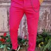 Pantaloni Fucsia de bărbați, Casual Slim Fit, Conici cu lanț – PN704