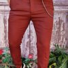 Pantaloni Bordeaux de bărbați, Casual Slim Fit, Conici cu lanț – PN701