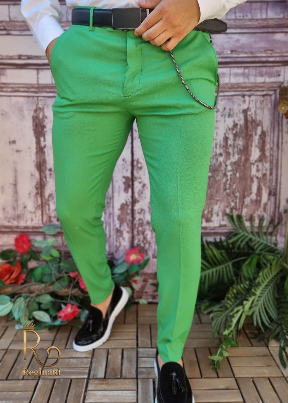 Pantaloni Verde menta de bărbați, Casual Slim Fit, Conici cu lanț – PN713