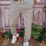 Pantaloni casual Slim-Fit, Gri, cu șnur  - PNT211