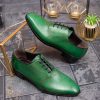 Pantofi eleganți de bărbați din piele naturala, One Cut, Verde gravat - P1551